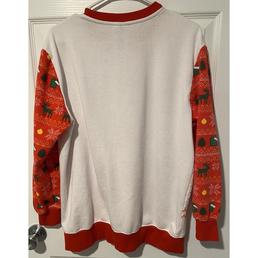 Friends L White/Red/Green Crew Neck Christmas Graphic Sweatshirt, Ugly Sweater - Picture 3 of 4